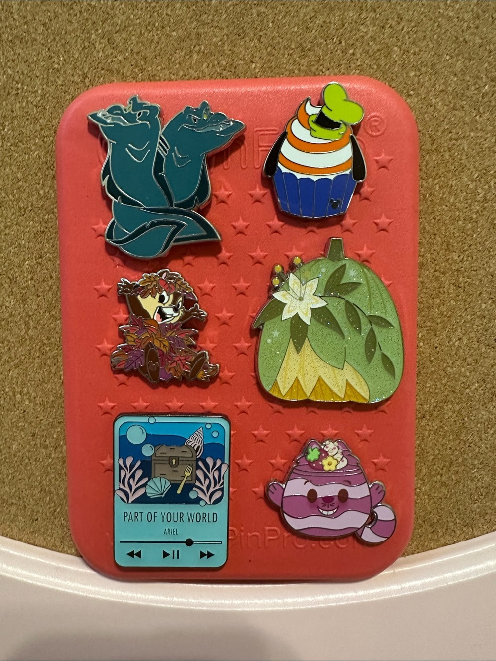 Disney Pin Trading Starter Pack with 6 pins and Red Go Pin Pro Board